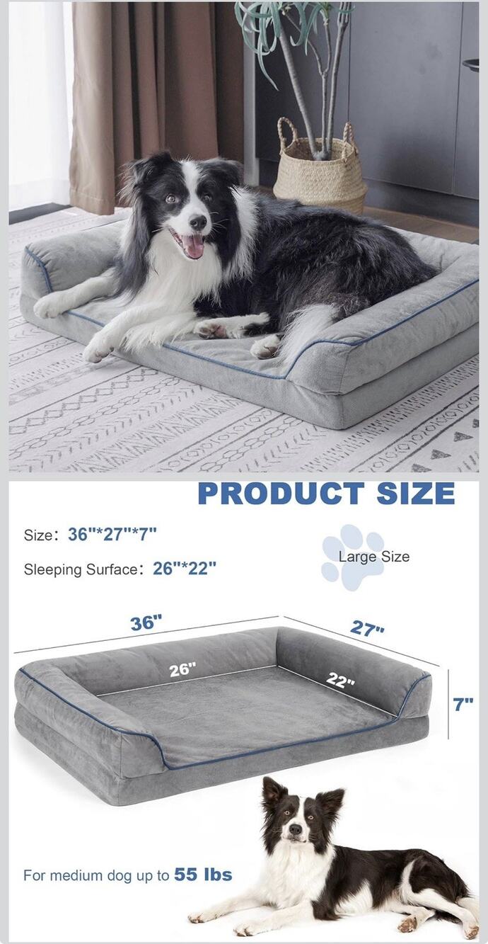 Dog Bed with Removable Cover - Orthopedic Memory Foam